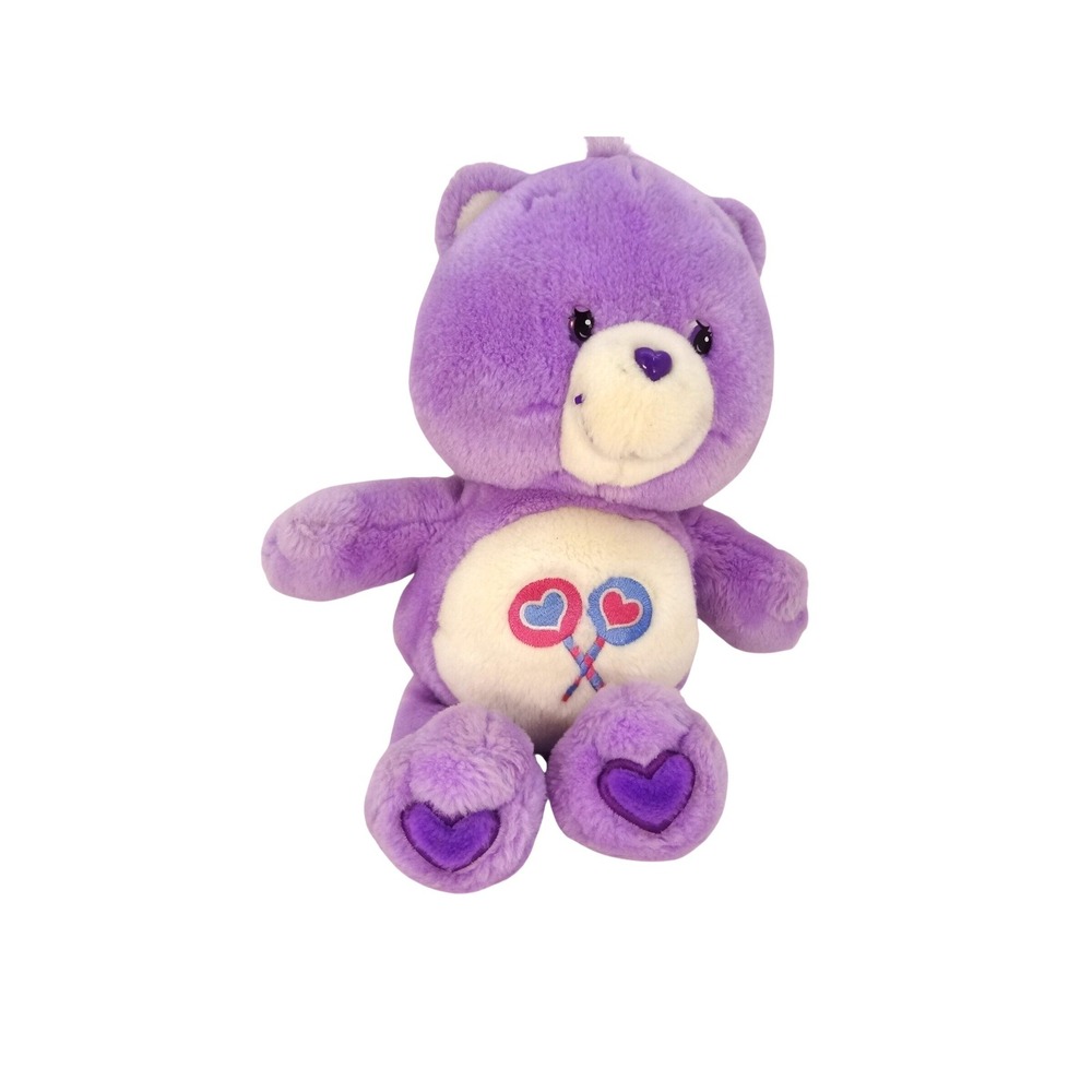 Care Bears Share Bear Purple Plush 2002 Play Along Lollipops 8 Inch Stuffed Toy